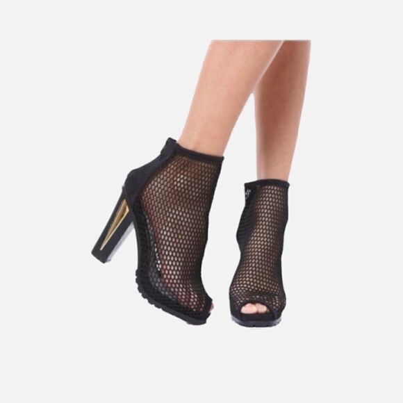 Privileged Yara Black‎ Mesh Booties w/Gold Heel Accent Sz 6.5 - Picture 1 of 8